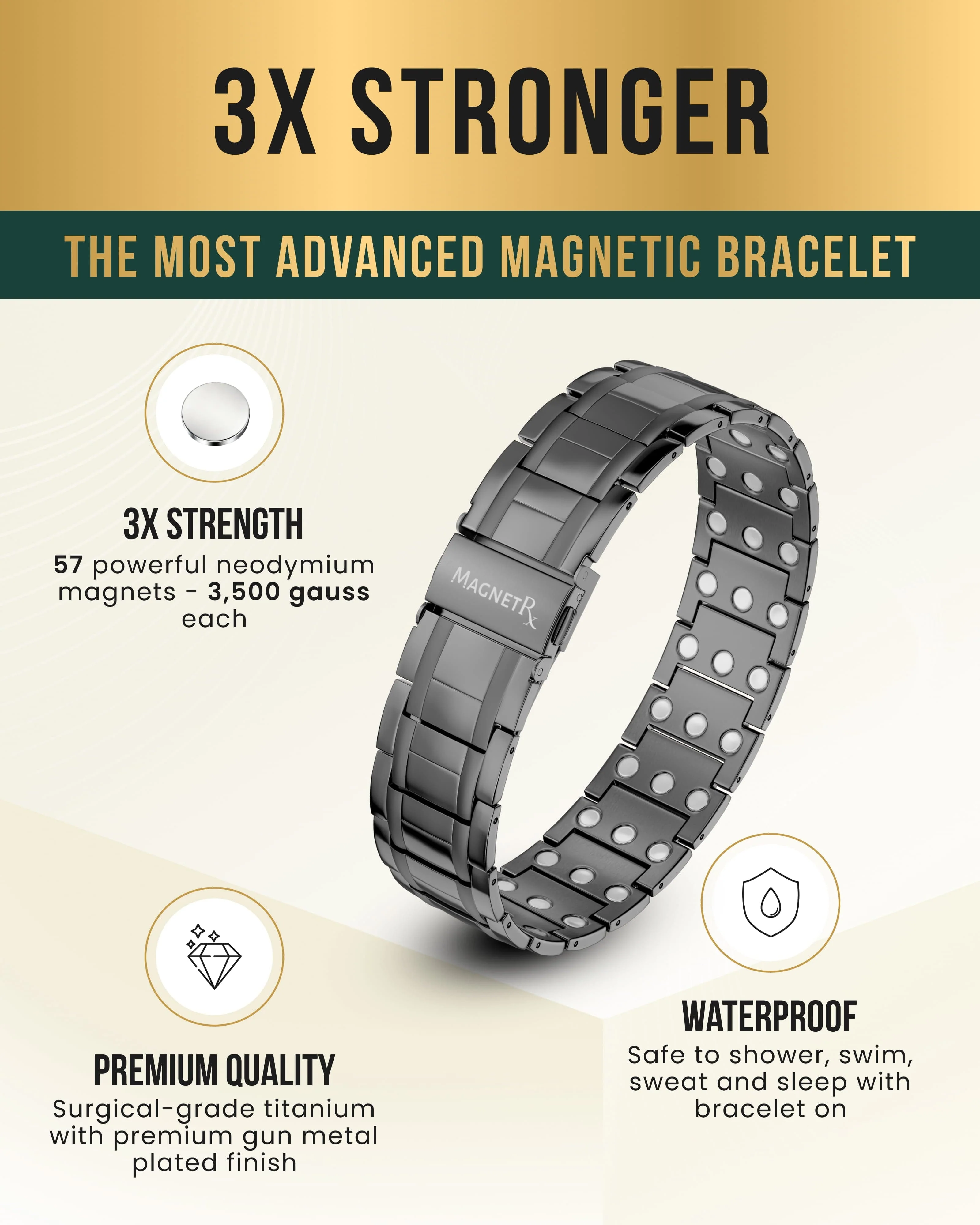 3x Strength Titanium Magnetic Bracelet for Men (Gunmetal) - Image 4