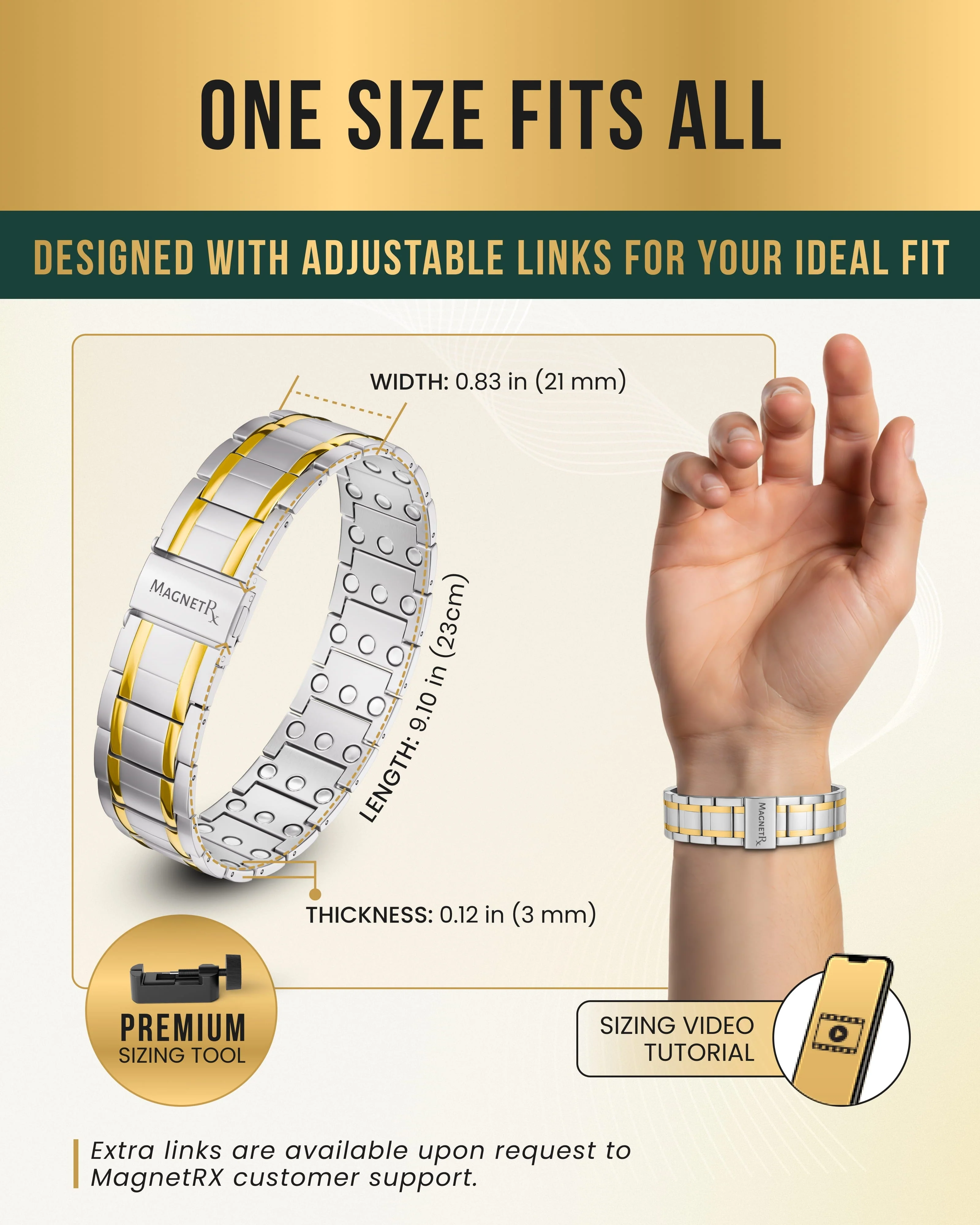 3x Strength Titanium Magnetic Bracelet for Men (Silver & Gold) - Image 6