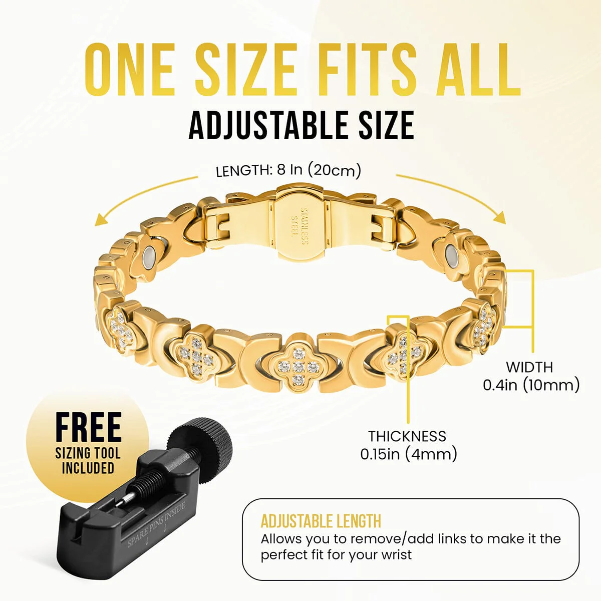 Clover Magnetic Bracelet for Women (Gold) - Image 5