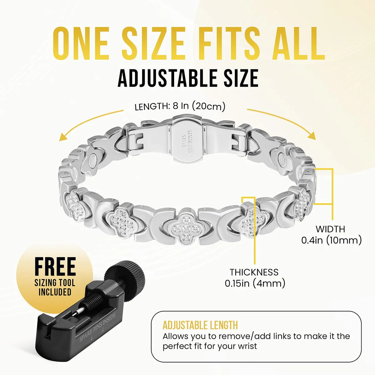 Clover Magnetic Bracelet for Women (Silver) - Image 5