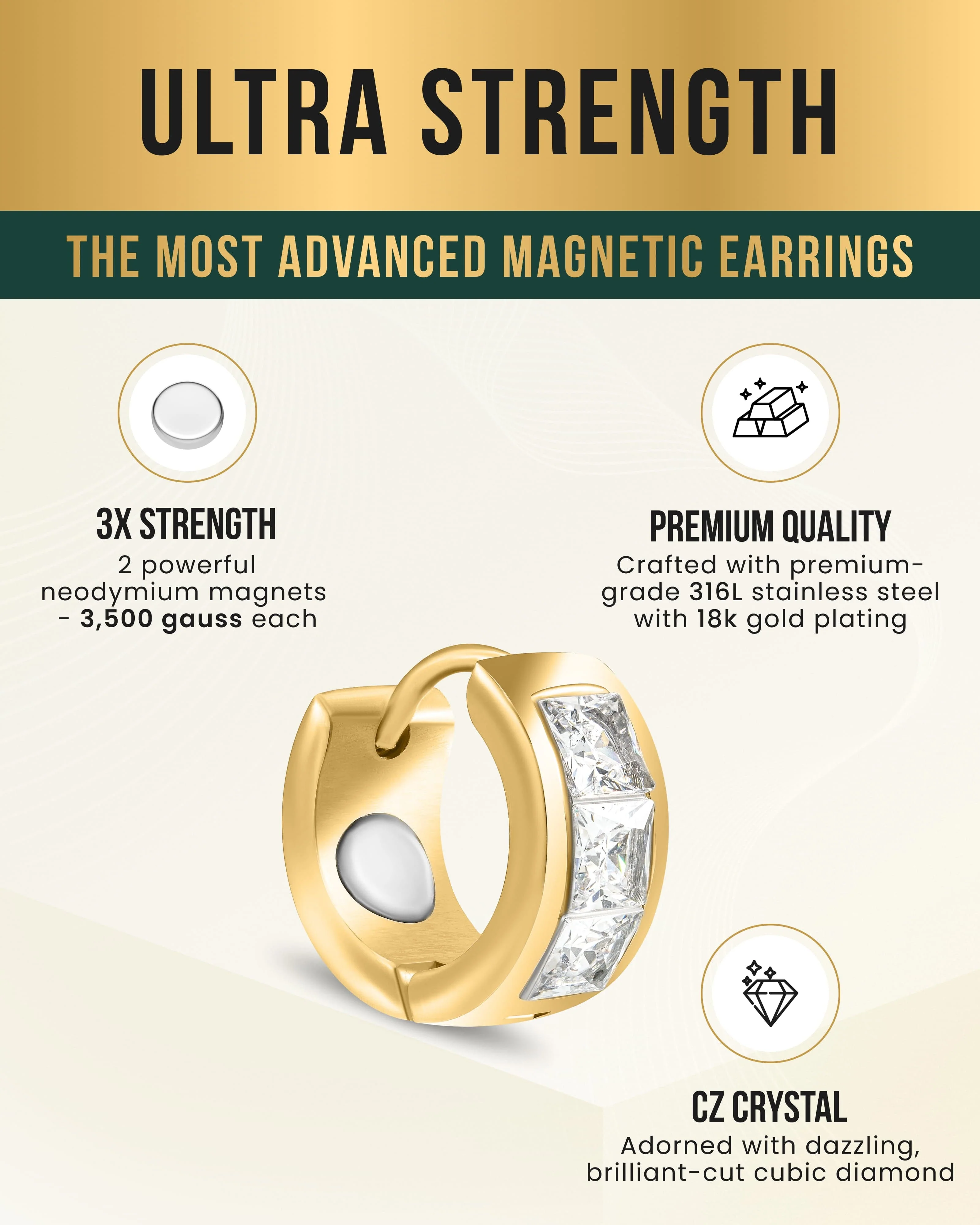 Crystal Magnetic Therapy Earrings for Women (Gold) - Image 3