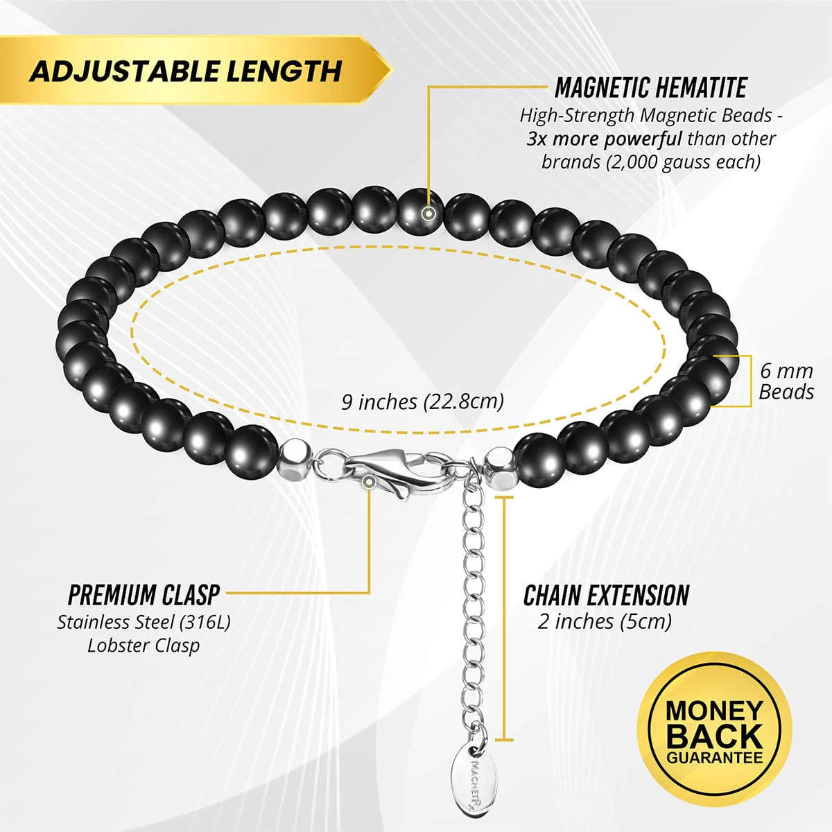 Hematite Magnetic Anklet (6mm Round Beads) - Image 4