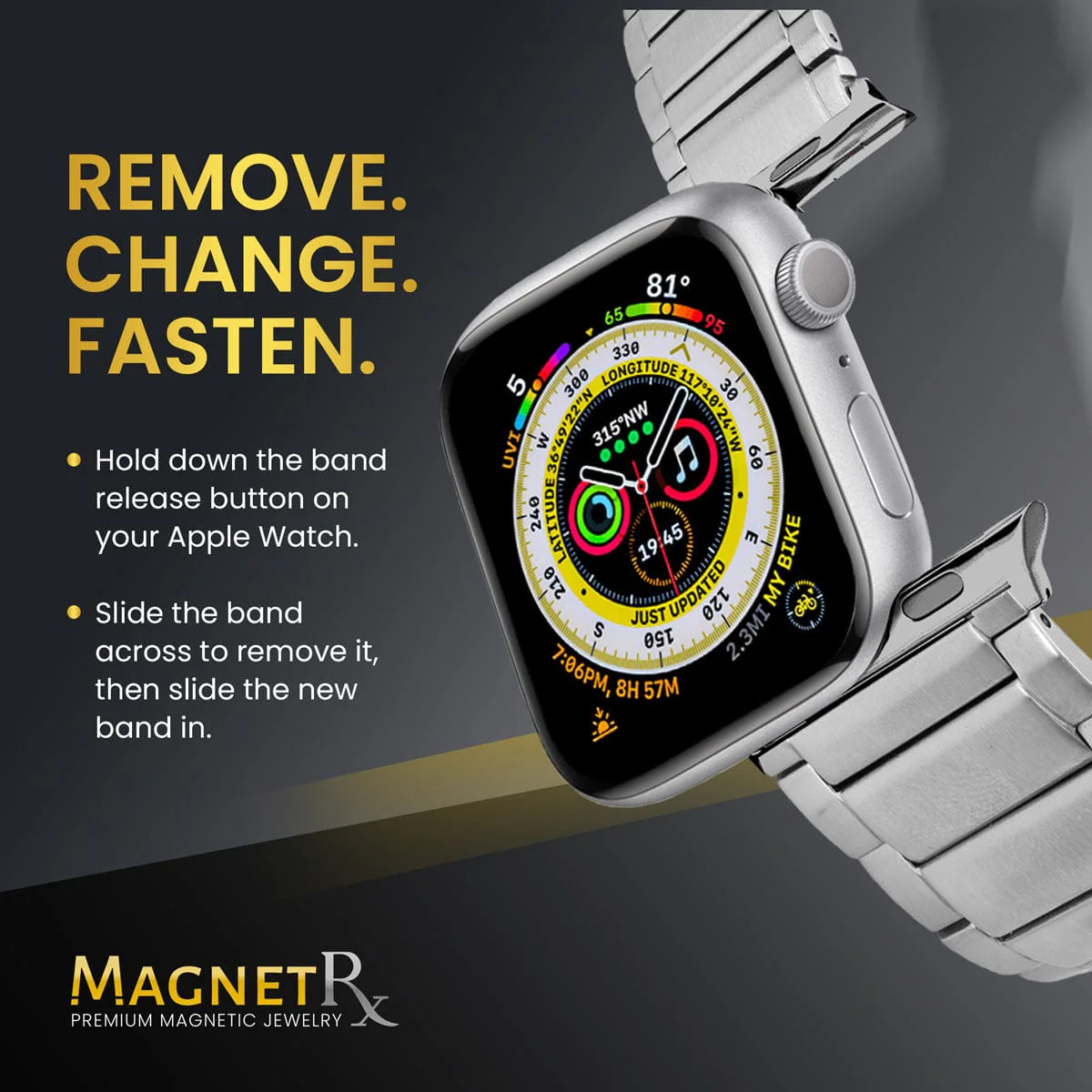 Magnetic Therapy Apple Watch Band Silver Stainless Steel - Image 6