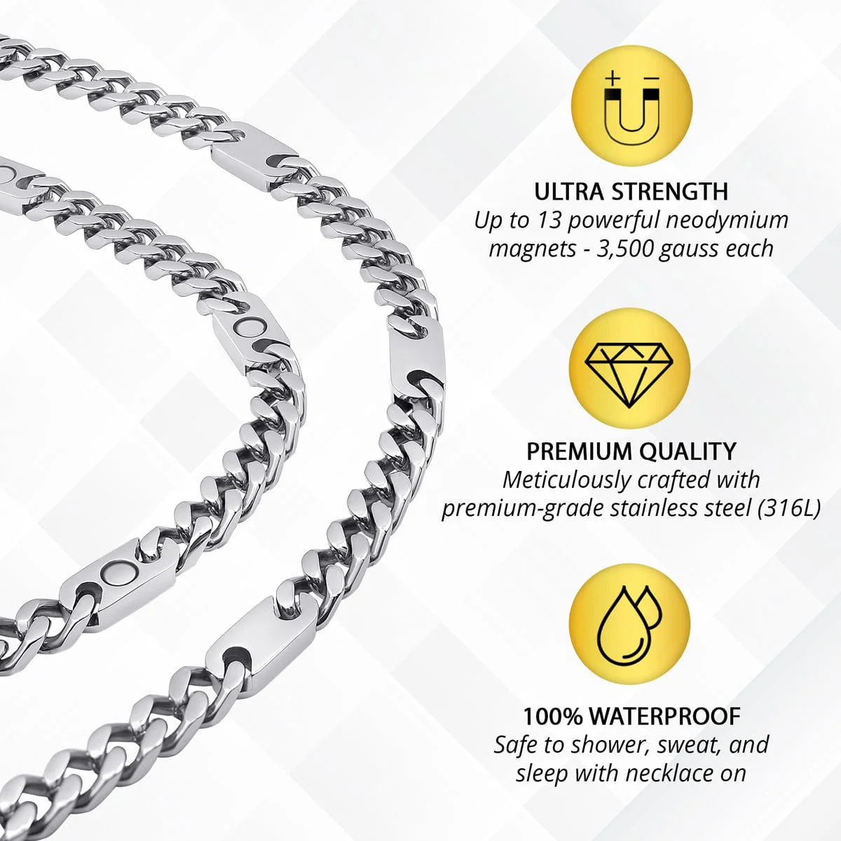 Magnetic Therapy Necklace Stainless Steel Curb Chain - Image 4