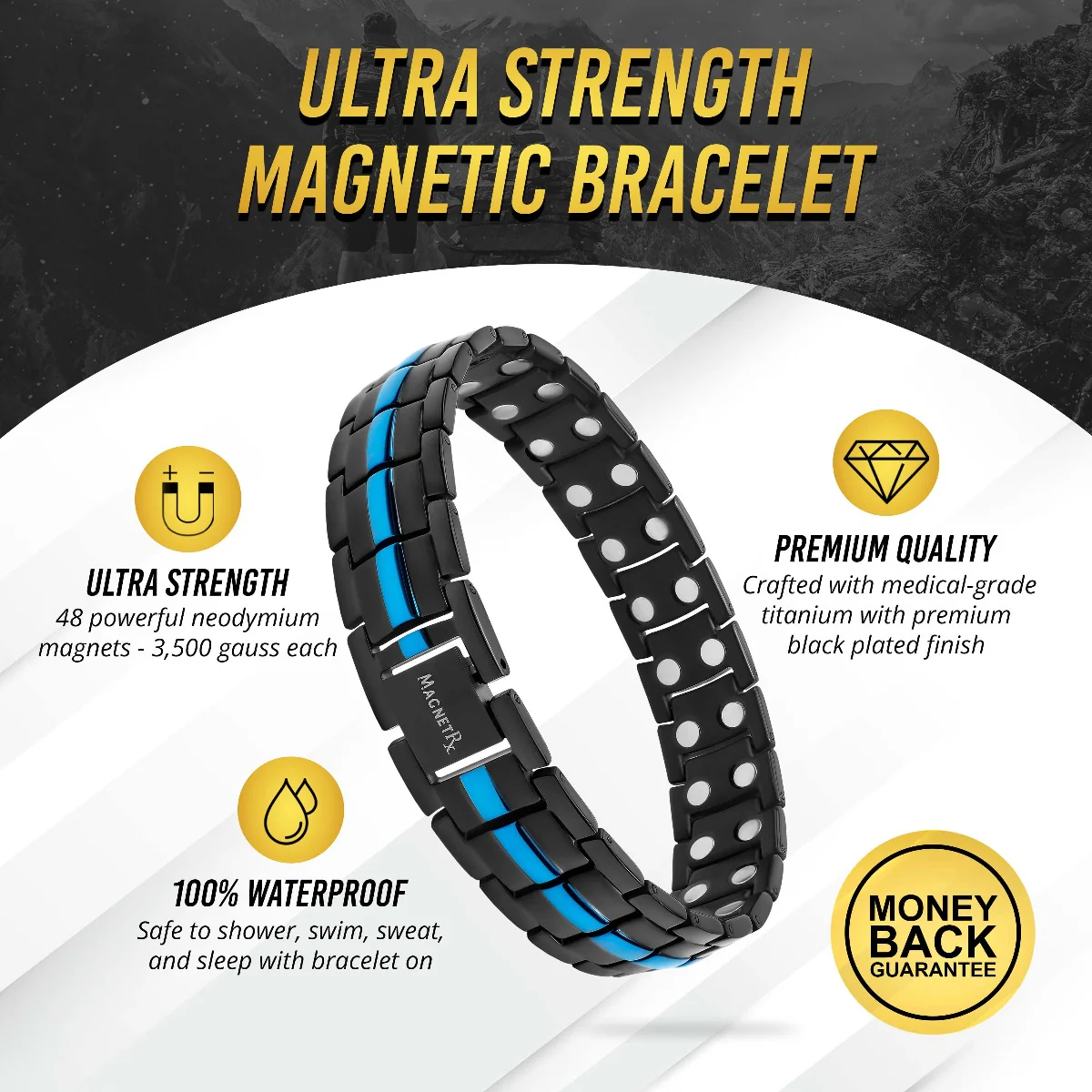 Magnetic Therapy Thin Blue Line Bracelet for Men - Image 3