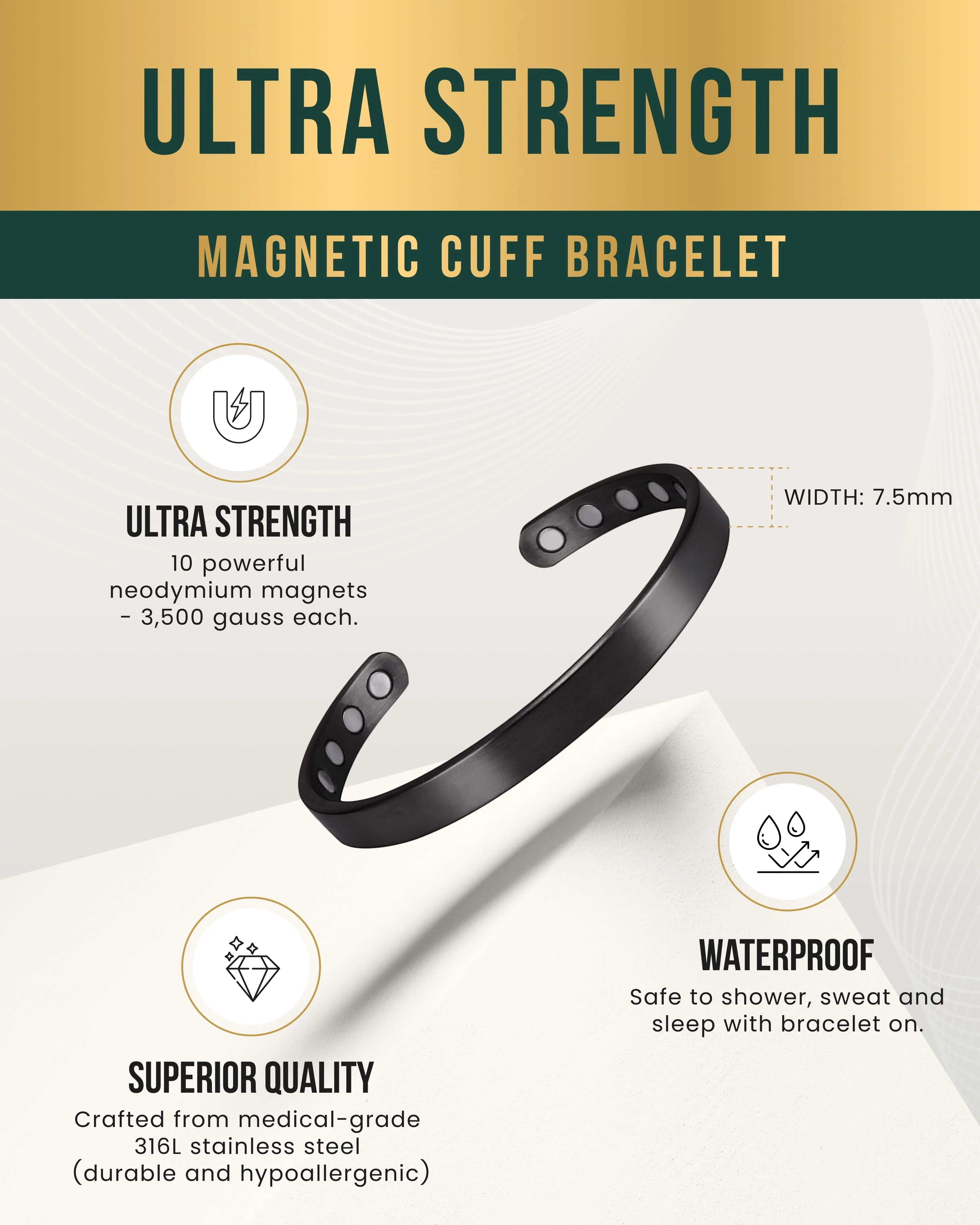 Men’s Magnetic Bracelet Cuff (Brushed Black) - Image 4
