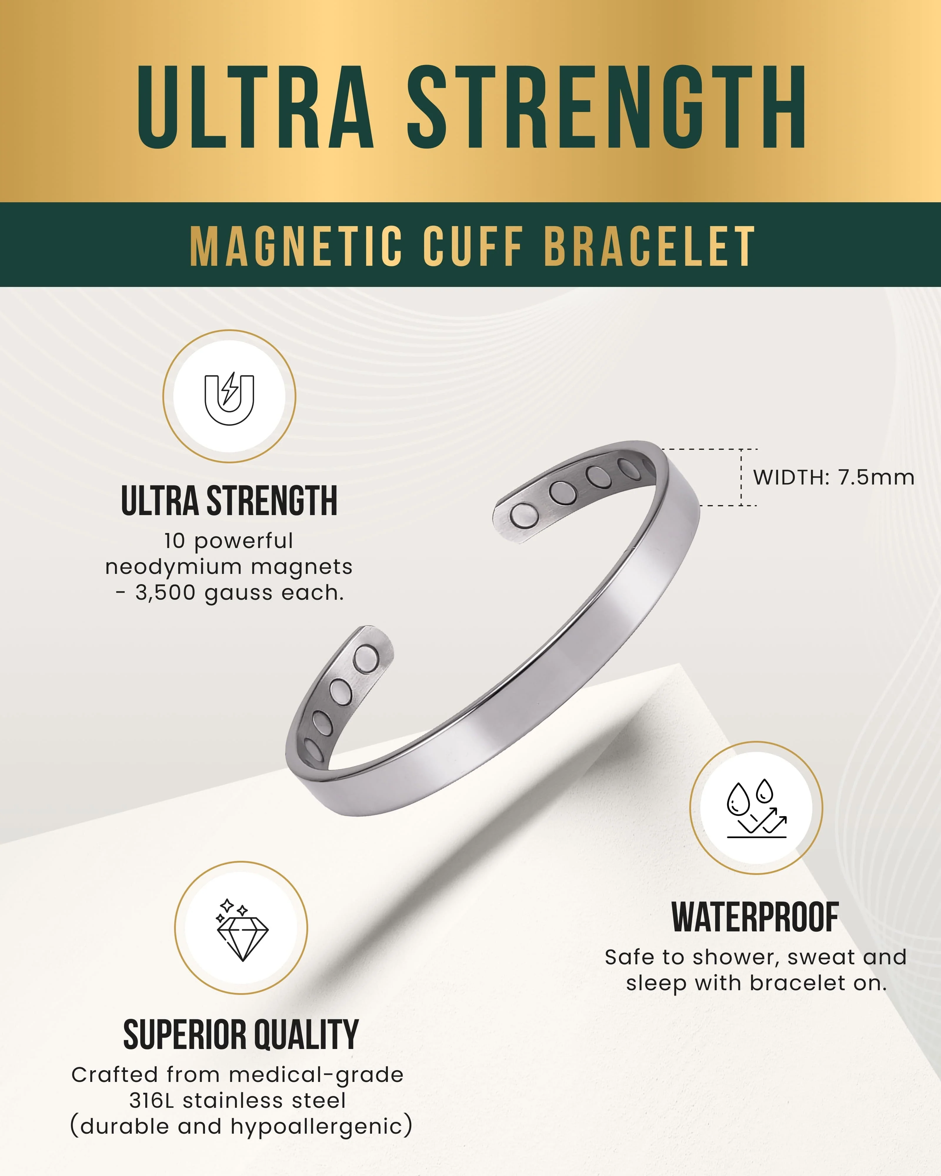 Men’s Magnetic Bracelet Cuff (Polished Silver) - Image 4