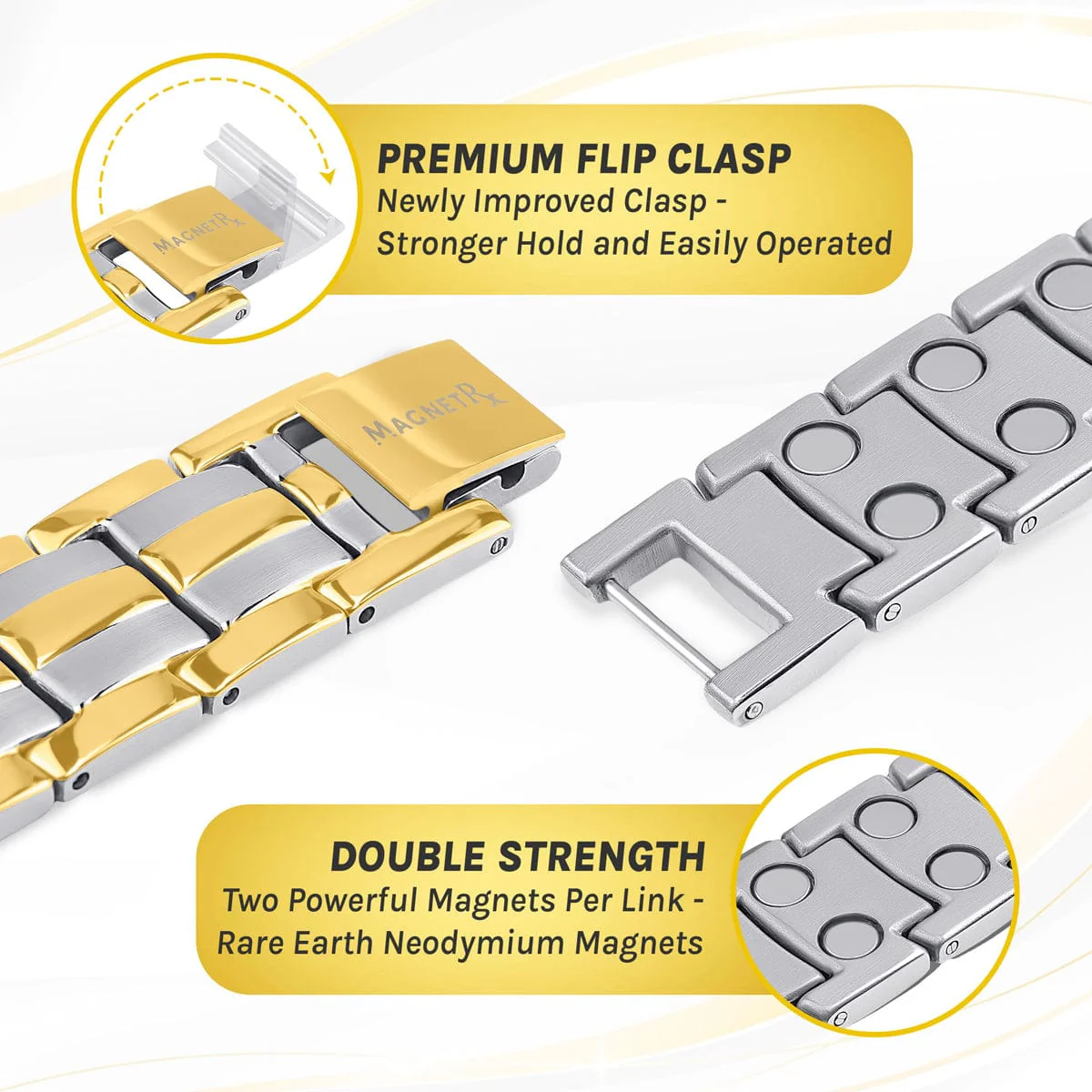 Ultra Strength Magnetic Therapy Bracelet Silver & Gold Classic - Image 4