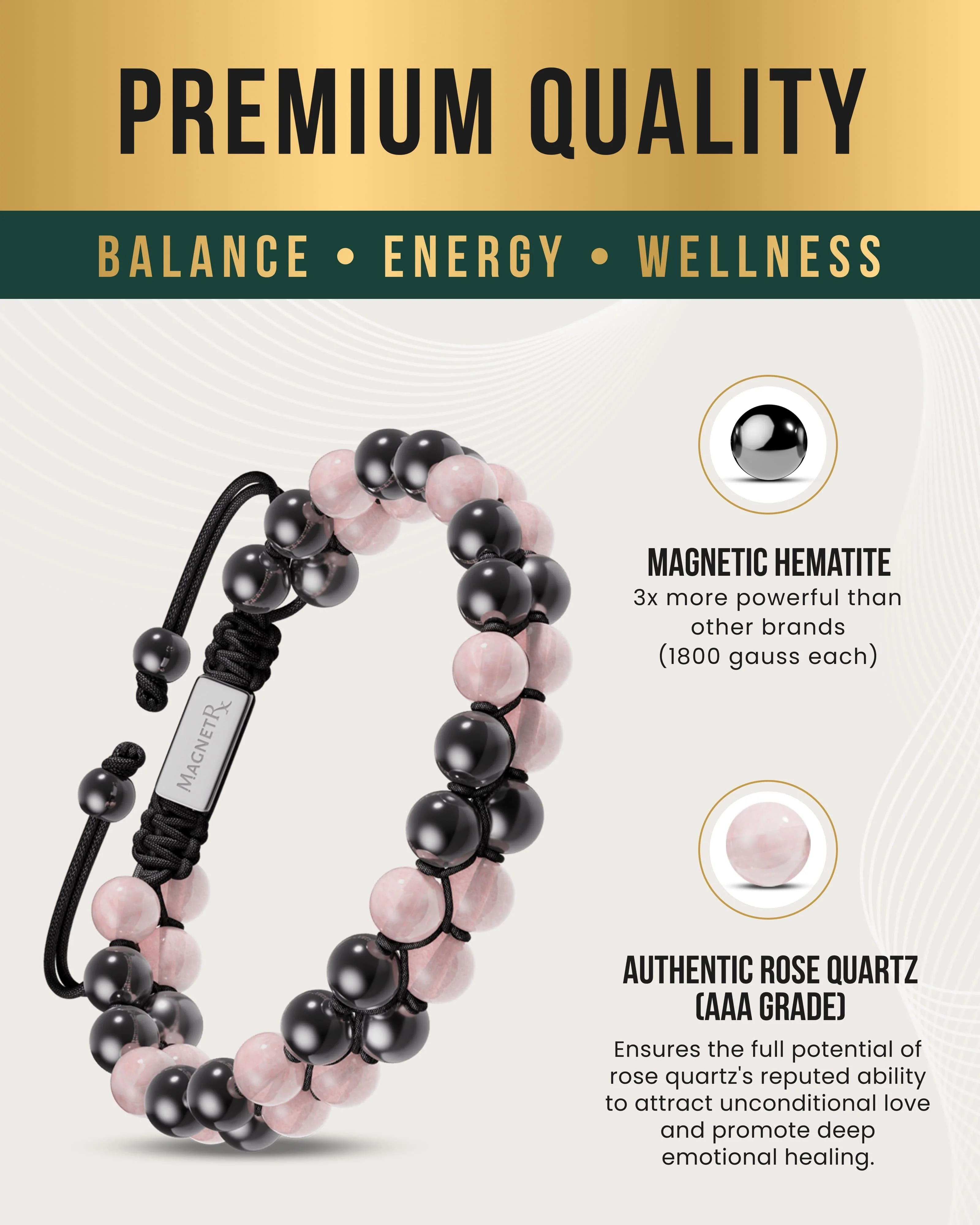 Magnetic Hematite & Rose Quartz Beaded Bracelet for Women - Image 4