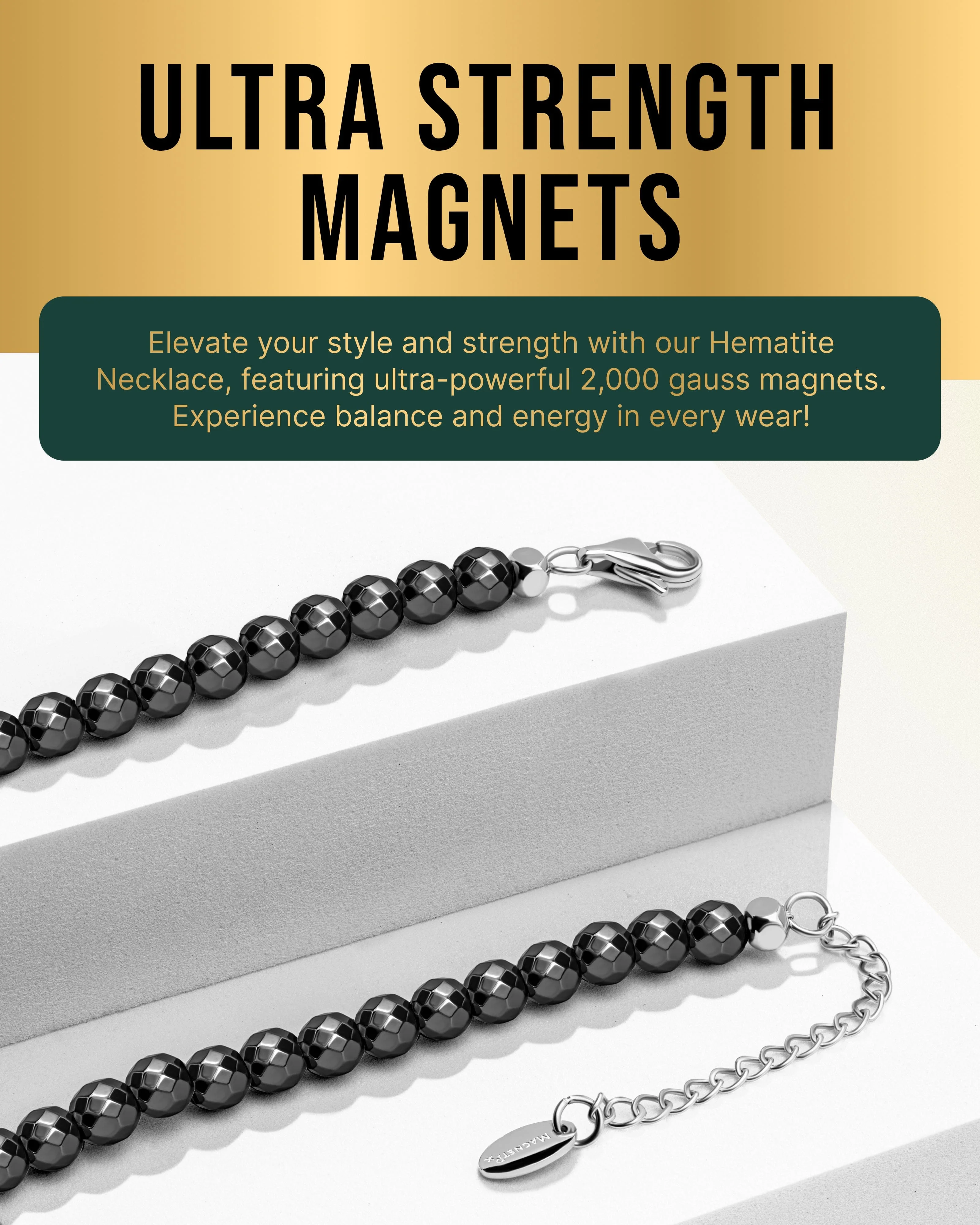 Magnetic Hematite Necklace (6mm Faceted Beads) - Image 5