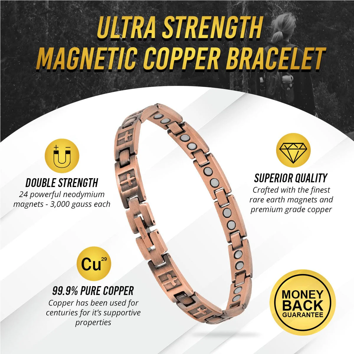 Women’s Ultra Strength Pure Copper Magnetic Bracelet (Cross) - Image 3