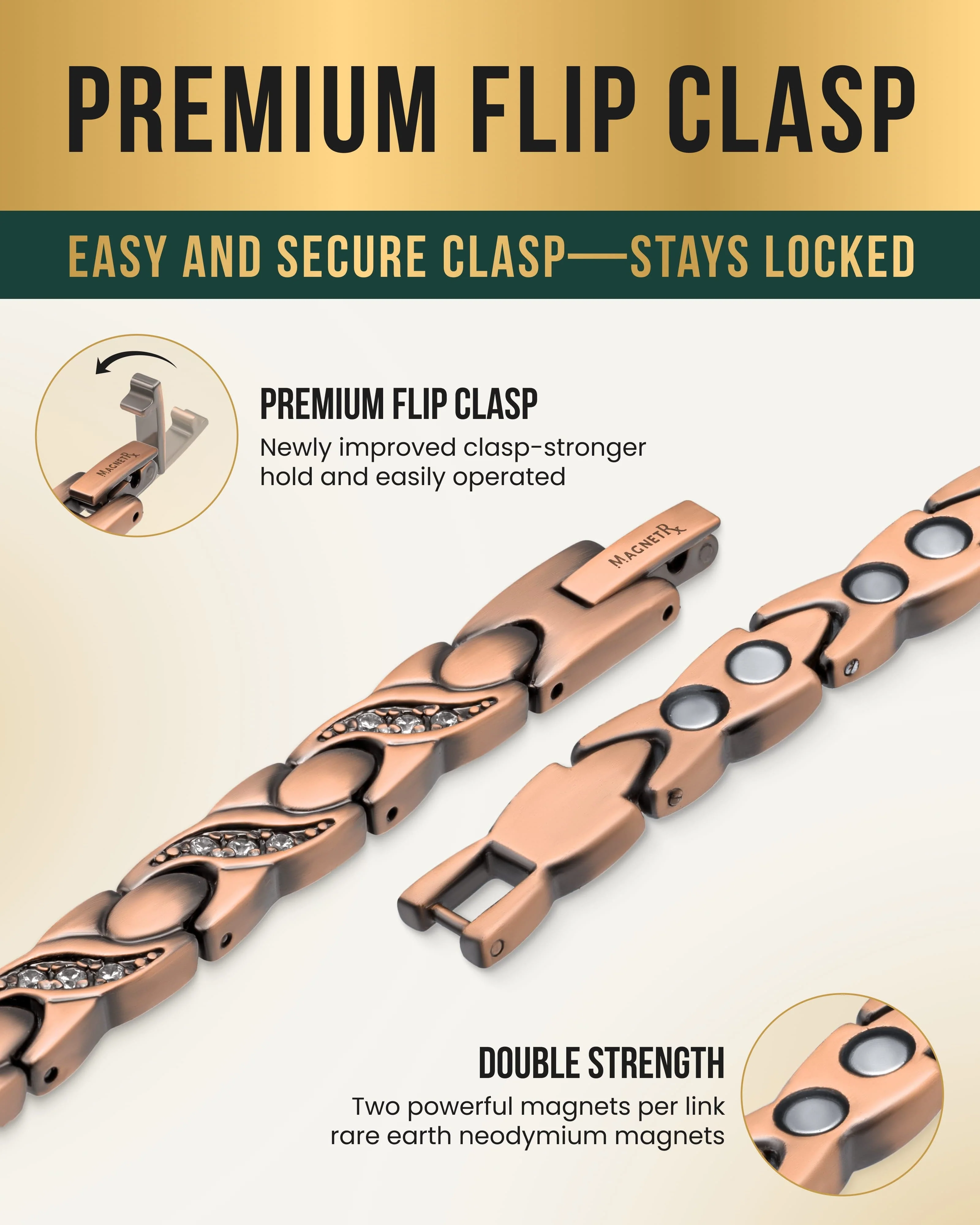 Women’s Ultra Strength Pure Copper Magnetic Bracelet (Crystal XO) - Image 4