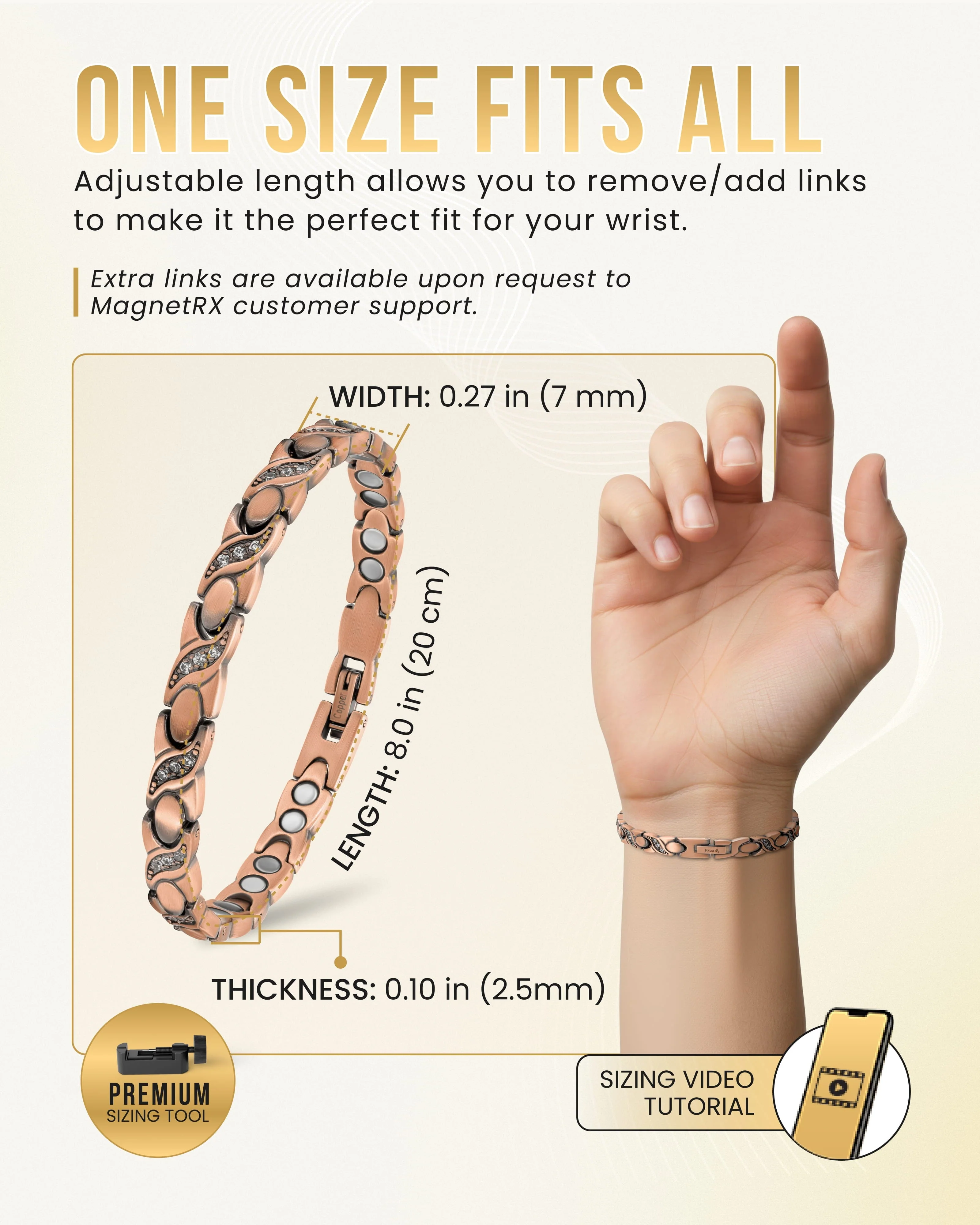 Women’s Ultra Strength Pure Copper Magnetic Bracelet (Crystal XO) - Image 5