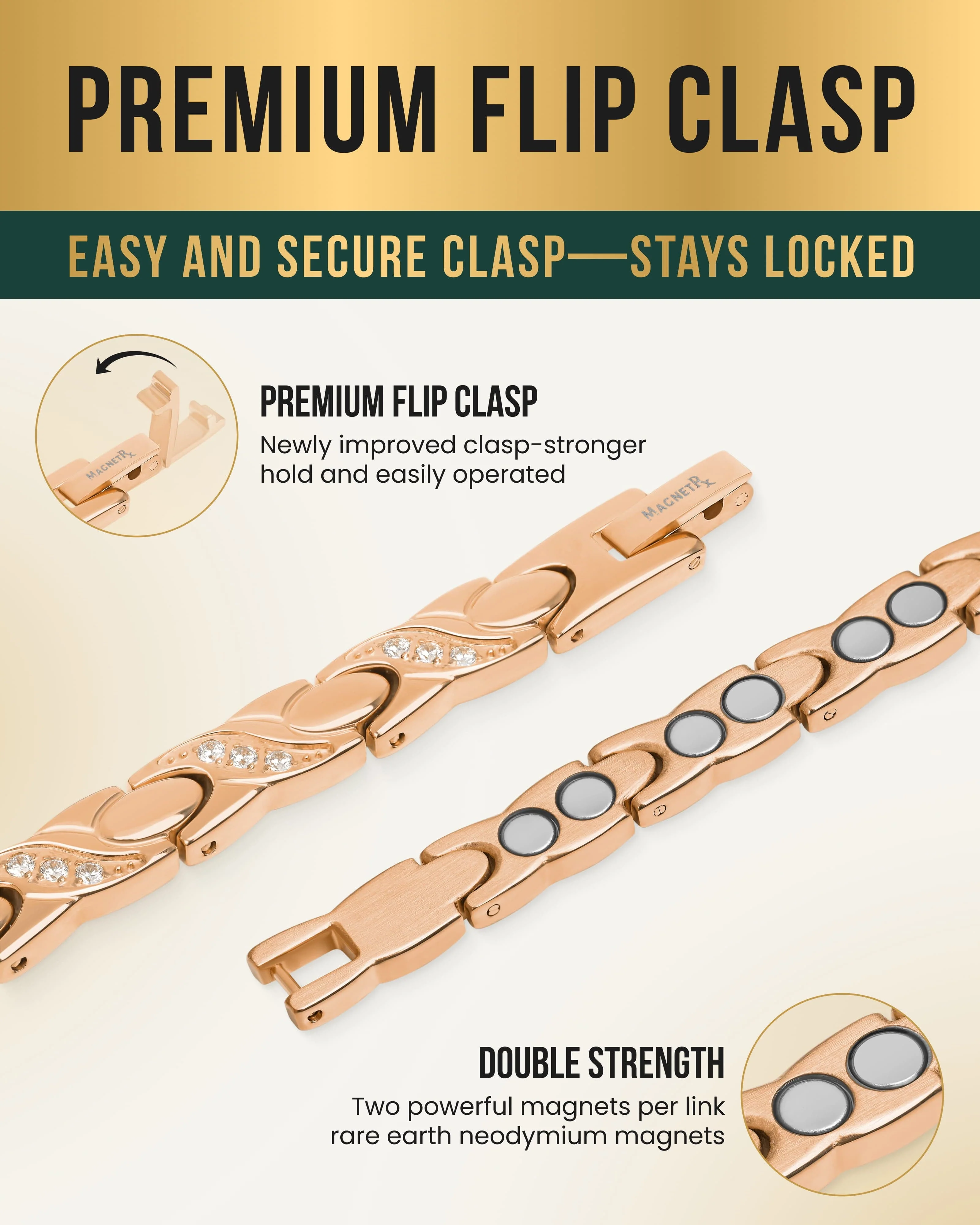 Women's Ultra Strength Magnetic Bracelet Crystal XO (Rose Gold) - Image 4