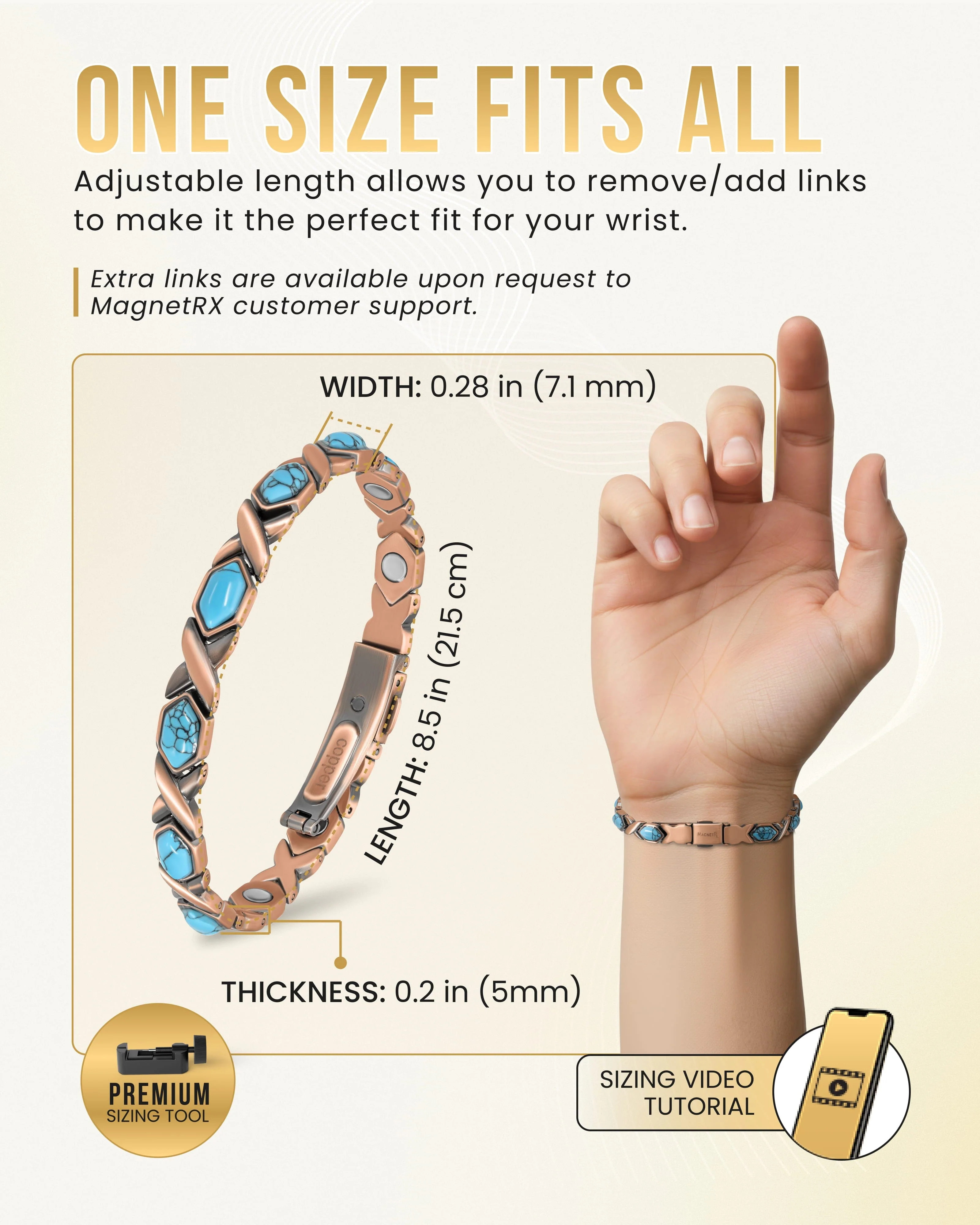 Women's Ultra Strength Pure Copper Magnetic Bracelet (Turquoise XO) - Image 6