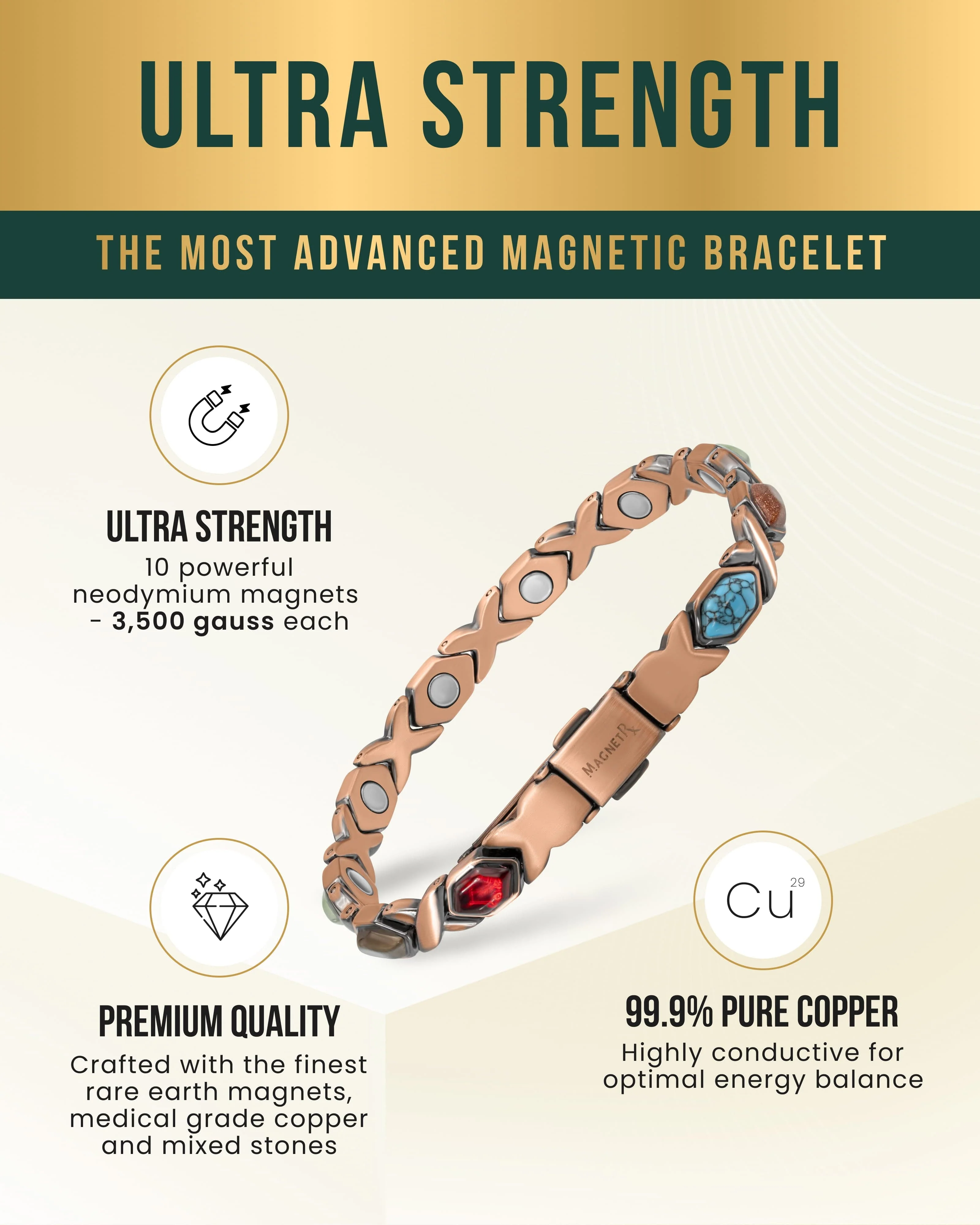 Women's Ultra Strength Pure Copper Magnetic Bracelet (Mixed Stones) - Image 3