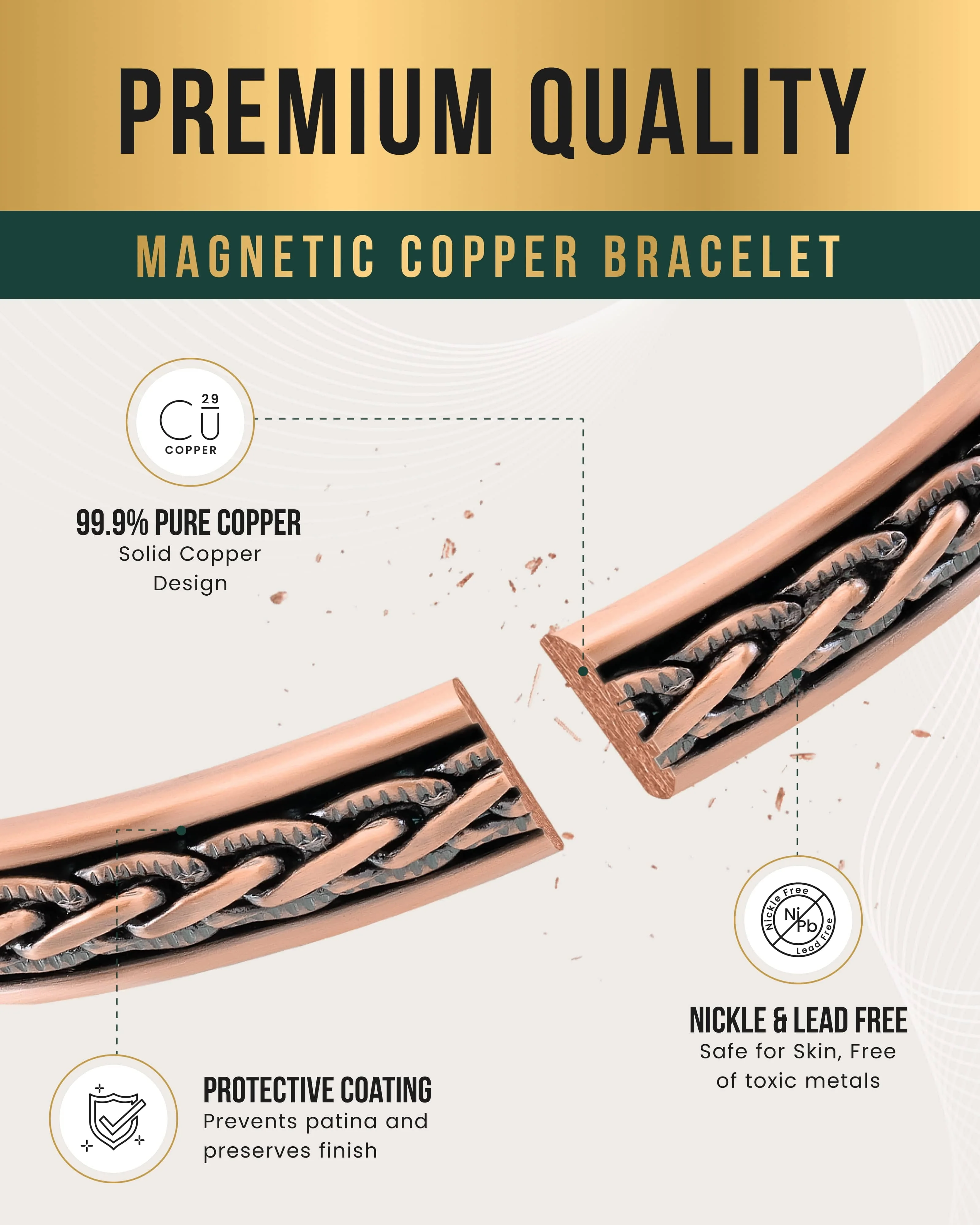 Woven Inlay Copper Magnetic Therapy Bracelet Bangle for Men & Women - Image 5